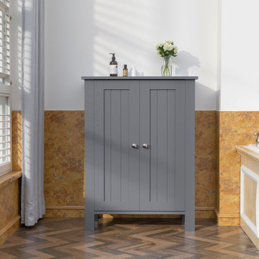 Farmhouse Bathroom Floor Cabinet with 2 Doors, Modern Storage Freestanding Organizer Cabinet with Adjustable Shelves, Small Bathroom Cabinet for Kitchen/Bathroom/Living Room, Black