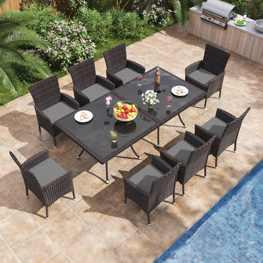 Kullavik 10-Piece Patio Dining Set | Wicker Furniture with Tempered Glass