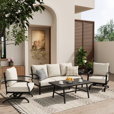 ALAULM 4 Piece Patio Furniture Set,Outdoor Metal Patio Furniture with Coffee Table & Rocking Chairs Conversation Set for Porch,Backyard,Poolside, Garden