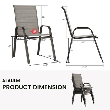 ALAULM 5 Pieces All Weather Patio Dining Set, 4 Stackable High Back Textilene Chairs & Heavy-duty Rectangle Table, Outdoor Furniture Set for Backyard Garden Deck, Brown