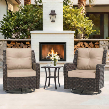 ALAULM 3-Piece Patio Furniture Set, Outdoor Thick Wicker High Back Sectional Sofa Couch with 2 Swivel Chairs, All-Weather Wicker Outdoor Conversation Set for Backyard, Porch, Deck