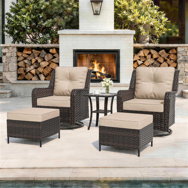 ALAULM 5-Piece Patio Furniture Set, Outdoor Thick Wicker Conversation Set with Swivel Chairs and Ottomans, High Back Wicker Sectional Sofa Couch for Backyard Porch Deck
