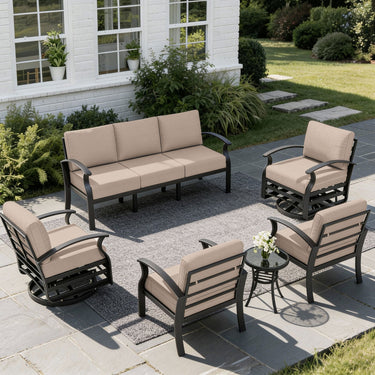 ALAULM 7-Seat Aluminum Patio Furniture Set, Outdoor Patio Conversation Set with 2 Swivel Glider Chairs and 5.1" Cushions for Patio Backyard Poolside