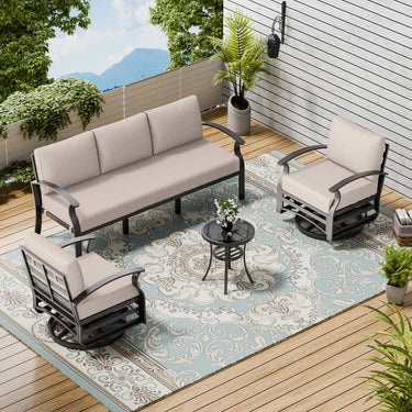 ALAULM Aluminum 5 Pieces Outdoor Patio Conversation Set, 1 Three-Seater Sofa & 2 Swivel Rocking Chairs with 5.1" High-Resilience Cushions for Patio Backyard Poolside