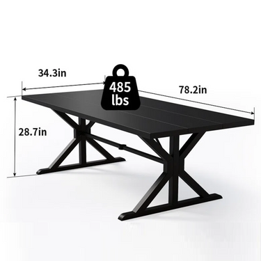 ALAULM 78.2" Rectangular Heavy-Duty Metal Dining Table, Modern Outdoor Patio Table for 8 People, Robust Metal Frame & Reinforced Metal Legs (Brown with Golden Flecks)