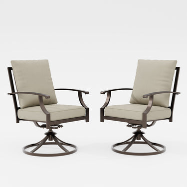 ALAULM Set of 2 Metal Swivel Rocking Patio Chairs, 360° Rotate & 15° Recline, Heavy-Duty Metal Frame Outdoor Dining Chairs with 3.2" cushion & Removable Covers (Sand)