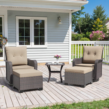 ALAULM 5 Pieces Patio Furniture Set with 4" Thick Cushions, 2 High Back Outdoor Swivel Rocker Chairs with 2 Ottoman & Side Table, 5-Piece All Weather Chairs Set for Porch Deck Pool Yard