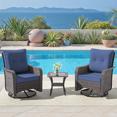 Kullavik 3-Piece Rattan Sofa Set with 360-Degree Swivel Rocking Chairs and Table