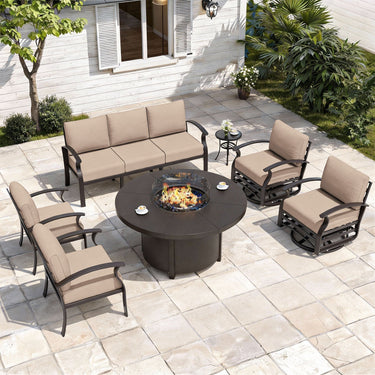 ALAULM Aluminium Patio Furniture Set with Swivel Chairs, 7-Seater Metal Outdoor Furniture Patio Sectional Sofas Patio Conversation Set with 2 swivel chairs For Patio, Backyard, Poolside