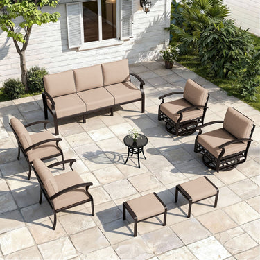 ALAULM 9-Seat Aluminum Patio Furniture Set, Outdoor Patio Conversation Set with Propane Fire Pit Table and 5.1" Cushions for Patio Backyard Poolside