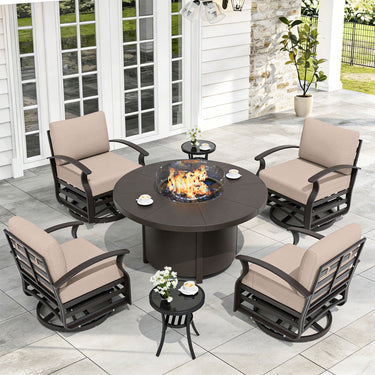 ALAULM Aluminium Patio Furniture Set with Swivel Chairs, 4-Seater Metal Outdoor Furniture Patio Sectional Sofas Patio Conversation Set with 5.1" Cushions For Patio, Backyard, Poolside