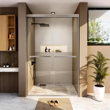 ALAULM Shower Door 44-48" W x 72" H Semi-Frameless Bypasss Bathroom Glass Shower Double Sliding Doors,1/4" (6mm) Clear SGCC Tempered Glass with Explosion-Proof Film, Black