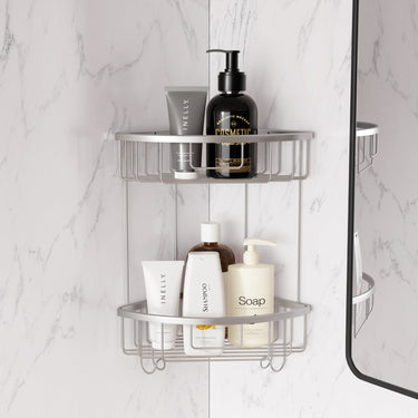 ALAULM Aluminum Alloy Wall-Mounted Shower Corner Rack Triangular Storage Caddy for Bathroom,Matte Silver