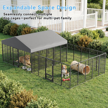 ALAULM Large Outdoor Dog Kennel,10x10FT Heavy-Duty Modular Dog Cage with Roof Dog Pens Outside with Double Doors & Weatherproof Cover Dog Enclosure for Patio,Garden