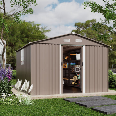 ALAULM 8FT x 6FT Outdoor Storage Shed with Floor and Lockable Doors,Waterproof Metal Garden Tool Shed,Galvanized Steel shed for Backyard,Garden,Patio