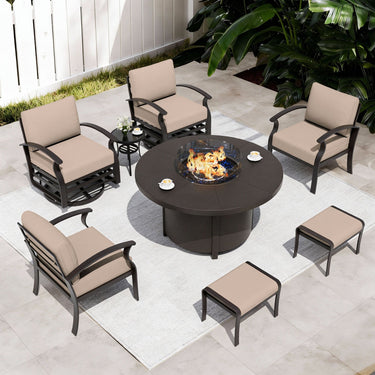 ALAULM Aluminium Patio Furniture Set with Swivel Chairs, 6-Seater Metal Outdoor Furniture Patio Sectional Sofas Patio Conversation Set with 2 Ottomans For Patio, Backyard, Poolside
