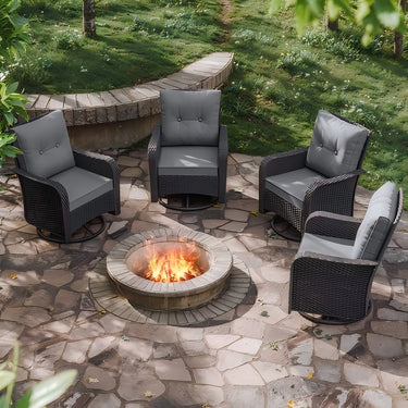 Wicker Swivel Rocker Patio Chairs Set of 4,Swivel Rocking Chairs with Thickened Cushions,All-Weather Patio Wicker Chairs for Garden,Deck,Backyard