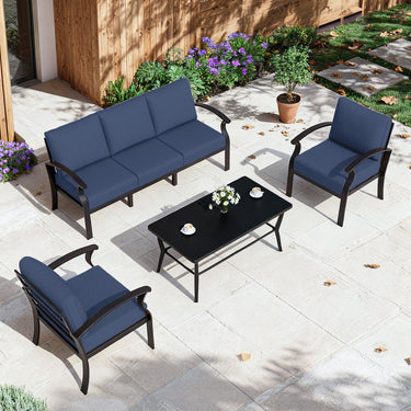 ALAULM 5-Seat Aluminum Patio Furniture Set, Outdoor Patio Conversation Set with Rectangular Metal Coffee Table and 5.1" Cushions for Patio Backyard Poolside，Sand