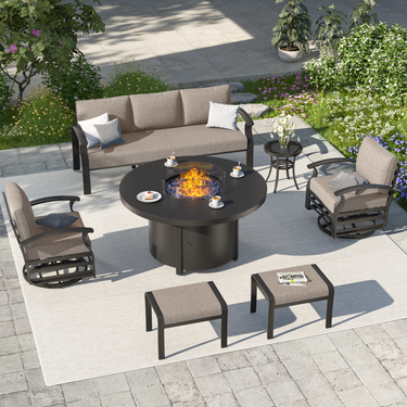 ALAULM Aluminium Patio Furniture Set with Swivel Chairs, 7-Seater Metal Outdoor Furniture Patio Sectional Sofas Patio Conversation Set with 2 Ottomans For Patio, Backyard, Poolside