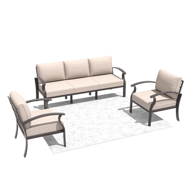ALAULM Aluminum 5 Pieces Patio Furniture Set, 1 Three-Seater Sofa & 2 Single Sofas with 5.1" High-Resilience Cushions for Patio Backyard Poolside