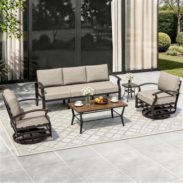 ALAULM Aluminum Patio Furniture Set with Coffee Table Rectangular, 5-seat Outdoor Sectional Furniture w/2 Swivel Chairs, Patio Conversation Set for Porch, Backyard, Poolside