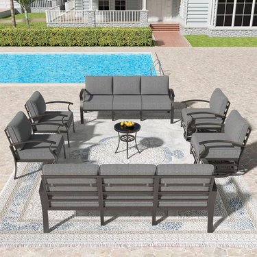 Gotland Aluminum Patio Furniture Set,7 Pieces 10 Seat Metal Outdoor Furniture Conversation Set w/Swivel Chairs