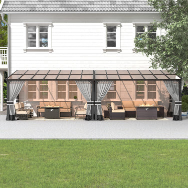 Gotland 10' × 28' Hardtop Gazebo for Patio,Wall-Mounted Lean to Gazebo Pergola with Sloping Roof and Durable Steel Frame,Large Heavy Duty Awnings for Decks,Backyard