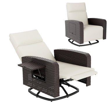 ALAULM Outdoor Swivel Recliner Chair,Dual-Adjust Outdoor Patio Chairs with Adjustable Backrest and Footrest,Wicker Patio Chair with Flip-Up Table for Living Rooms,Pools,Balconies, patios,courtyards