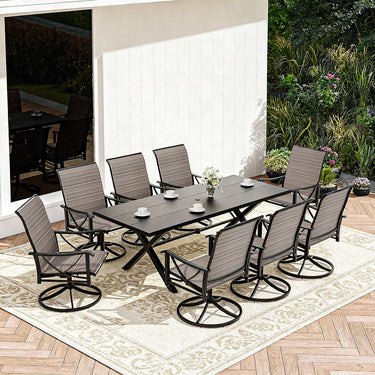Gotland 7-Piece Patio Swivel Dining Set, Outdoor Chairs with Breathable Teslin Seat & Backrest, 360° Swivel Metal Frame Chairs, X-Leg Metal Table, Patio Dining Set for Garden Backyard,Brown