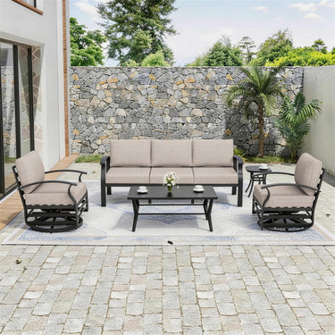 ALAULM Aluminum Patio Furniture Set 5-Seat Modern Outdoor Conversation Sets w/Swivel Rocking Chairs with Rectangular Coffee Table
