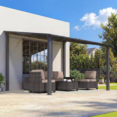 ALAULM 5 FT x 8 FT Pergola, Lean to Gazebo with Ground Anchor Sturdy Structure, Outdoor Gazebo with Sloped Roof, Galvanized Steel Metal Pergola, Wall Mounted Gazebo for Backyard Deck Tawny