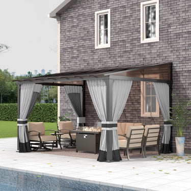 Gotland 10' × 12' Hardtop Gazebo for Patio,Wall-Mounted Lean to Gazebo Pergola with Sloping Roof and Durable Steel Frame,Large Heavy Duty Awnings for Decks,Backyard