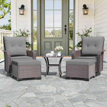 Gotland 5 Pieces Outdoor Swivel Chairs Set,Patio Wicker Rocker Chairs with 4" Thick Cushions,Side Table and Ottomans,Patio Conversation Furniture Set for Patio Porch Deck Backyard