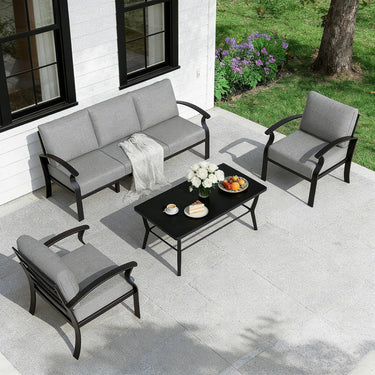 Gotland 5 Piece Aluminum Patio Furniture Set,Modern Metal Outdoor Patio Furniture w/5.1'' Thick Cushion and Rectangular Coffee Table,Patio Conversation Sets for Porch,Deck