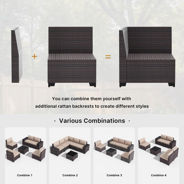 Gotland Outdoor Patio Furniture Set with 43" Propane Fire Pit Table, 7 Pieces Outdoor Furniture Patio Sectional Sofa Conversation Sets