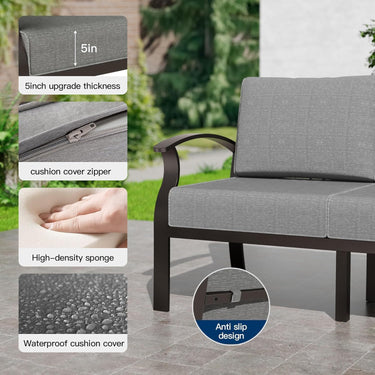 Gotland 7 Piece Aluminum Patio Furniture Set,Modern Metal Outdoor Patio Furniture w/5.1'' Thick Cushion,Swivel Chairs and Round Coffee Table,Patio Conversation Sets for Porch,Deck