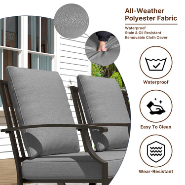 Gotland 8PCS Outdoor Patio Dining Set with 13.6ft Double-Sided Patio Umbrella, Patio Table and Chairs Metal Outdoor Patio Furniture Set, Dining Table Set with 6 Swivel Chairs