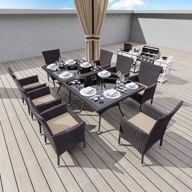 Kullavik 5-Piece Patio Outdoor Dining Set, Wicker Patio Furniture Set of 4 Rattan Chairs with Soft Cushions and Square Table with Umbrella Cutout