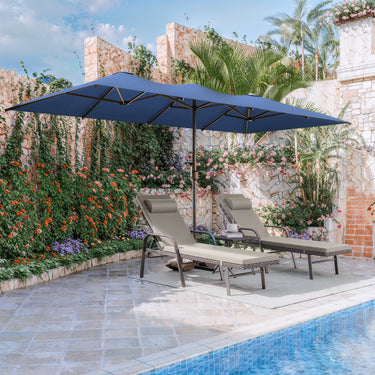 ALAULM 14FT Patio Umbrellas with Cross Base, Outdoor Double-Sided Umbrella Large Rectangle Table Market Umbrella with Crank Handle & Ribs, for Pool Lawn Garden Beige