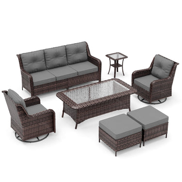 Gotalnd 7-Piece Patio Furniture Set, Outdoor Thick Wicker Sectional Sofas with 2 Swivel Chairs, High Back Sectional Sofa Couch, Outdoor Conversation Set for Backyard, Porch, Deck