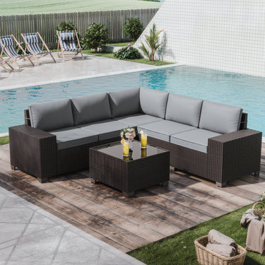 Kullavik 7 Pieces Outdoor Patio Furniture Wicker Rattan Sectional Sofa Patio Conversation Sets