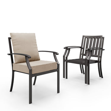 ALAULM Outdoor Dining Chairs Set, Stackabl Patio Dining Chairs with Arms for All Weather, Heavy Duty Dark Brown Powder-Coated Metal Patio Chairs 450LBS, for Backyard Garden Lawn